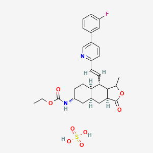 molecular formula C29H35FN2O8S B13835808 ethyl N-[(1S,3aS,4aS,6R,8aR,9S)-9-[(E)-2-[5-(3-fluorophenyl)pyridin-2-yl]ethenyl]-1-methyl-3-oxo-3a,4,4a,5,6,7,8,8a,9,9a-decahydro-1H-benzo[f][2]benzofuran-6-yl]carbamate;sulfuric acid 