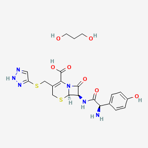 molecular formula C21H26N6O7S2 B13835908 (6R,7R)-7-[[(2R)-2-amino-2-(4-hydroxyphenyl)acetyl]amino]-8-oxo-3-(2H-triazol-4-ylsulfanylmethyl)-5-thia-1-azabicyclo[4.2.0]oct-2-ene-2-carboxylic acid;propane-1,3-diol 