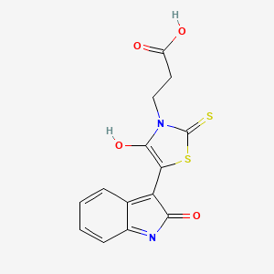 3-[(5Z)-4-oxo-5-(2-oxo-1,2-dihydro-3H-indol-3-ylidene)-2-thioxo-1,3-thiazolidin-3-yl]propanoic acid