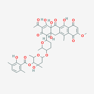 molecular formula C44H48O17 B13837625 [6-[6-(3-Acetyl-4,4a,6,12a-tetrahydroxy-9-methoxy-11-methyl-2,5,7,10-tetraoxo-1,12-dihydrotetracen-1-yl)-2-methyloxan-3-yl]oxy-4-hydroxy-2,4-dimethyloxan-3-yl] 2-hydroxy-3,6-dimethylbenzoate 