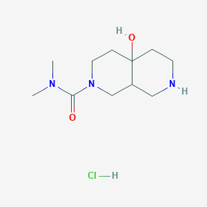 molecular formula C11H22ClN3O2 B1383767 4a-Hydroxy-N,N-dimethyloctahydro-2,7-naphthyridine-2(1H)-carboxamide hydrochloride CAS No. 2109195-12-0