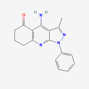 molecular formula C17H16N4O B1383819 4-amino-3-méthyl-1-phényl-1,6,7,8-tétrahydro-5H-pyrazolo[3,4-b]quinolin-5-one CAS No. 2095945-62-1