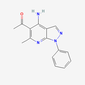 molecular formula C15H14N4O B1383849 1-(4-amino-6-methyl-1-phenyl-1H-pyrazolo[3,4-b]pyridin-5-yl)ethanone CAS No. 2089391-66-0