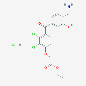 molecular formula C18H18Cl3NO5 B13838887 ethyl 2-[4-[4-(aminomethyl)-3-hydroxybenzoyl]-2,3-dichlorophenoxy]acetate;hydrochloride 