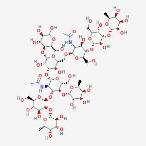 Fuc(b1-2)Man(b1-3)[Fuc(a1-4)]GlcNAc(b1-3)[Fuc(a1-3)Gal(b1-4)GlcNAc(b1-6)]Man(b1-4)Glc