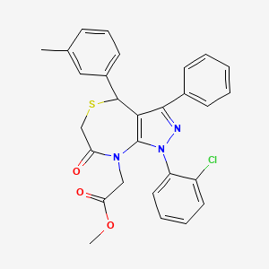 Methyl 2-(1-(2-chlorophenyl)-7-oxo-3-phenyl-4-(m-tolyl)-6,7-dihydro-1H-pyrazolo[3,4-e][1,4]thiazepin-8(4H)-yl)acetate