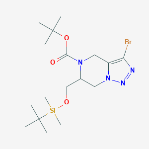 molecular formula C17H31BrN4O3Si B1383965 3-Bromo-6-(Tert-Butyl-Dimethyl-Silanyloxymethyl)-6,7-Dihydro-4H-[1,2,3]Triazolo[1,5-A]Pyrazine-5-Carboxylic Acid Tert-Butyl Ester CAS No. 1341035-98-0