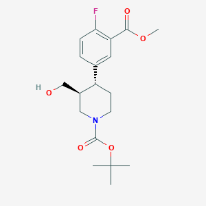 molecular formula C19H26FNO5 B1384002 叔丁基(3S,4R)-4-(4-氟-3-(甲氧羰基)苯基)-3-(羟甲基)哌啶-1-羧酸酯 CAS No. 2055991-12-1