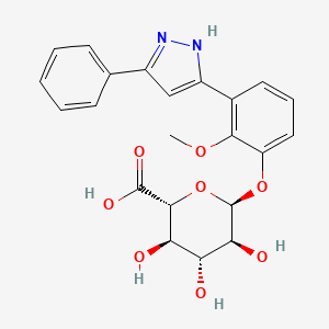 molecular formula C22H22N2O8 B13840864 (2R,3R,4R,5S,6S)-3,4,5-Trihydroxy-6-(2-methoxy-3-(3-phenyl-1H-pyrazol-5-yl)phenoxy)tetrahydro-2H-pyran-2-carboxylic Acid 