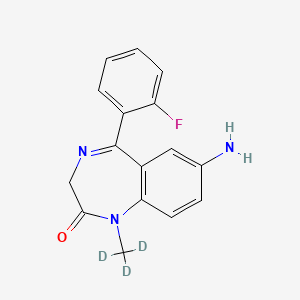 molecular formula C16H14FN3O B13841320 2H-1,4-Benzodiazepin-2-one, 7-amino-5-(2-fluorophenyl)-1,3-dihydro-1-(methyl-d3)-(9CI); 9-amino-6-(2-fluorophenyl)-2-trideuteromethyl-2,5-diazabicyclo[5.4.0]undeca-5,8,10,12-tetraen-3-one CAS No. 219533-65-0