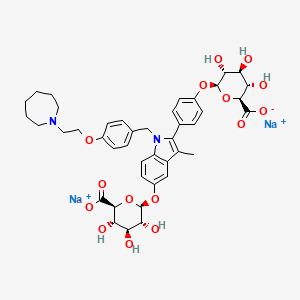 disodium;(2S,3S,4S,5R,6S)-6-[4-[1-[[4-[2-(azepan-1-yl)ethoxy]phenyl]methyl]-5-[(2S,3R,4S,5S,6S)-6-carboxylato-3,4,5-trihydroxyoxan-2-yl]oxy-3-methylindol-2-yl]phenoxy]-3,4,5-trihydroxyoxane-2-carboxylate