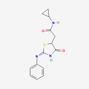 molecular formula C14H15N3O2S B1384308 N-环丙基-2-[(2Z)-4-氧代-2-(苯亚氨基)-1,3-噻唑烷-5-基]乙酰胺 CAS No. 871909-80-7