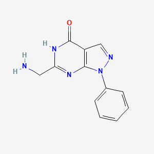 molecular formula C12H11N5O B1384314 6-(aminomethyl)-1-phenyl-1,5-dihydro-4H-pyrazolo[3,4-d]pyrimidin-4-one CAS No. 882252-36-0