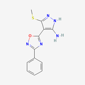 molecular formula C12H11N5OS B1384322 3-(甲硫基)-4-(3-苯基-1,2,4-恶二唑-5-基)-1H-吡唑-5-胺 CAS No. 1188304-89-3
