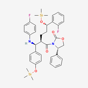 molecular formula C39H46F2N2O5Si2 B13843359 (4R)-3-[(2R,5S)-5-(2-Fluorophenyl)-2-[(S)-[(4-fluorophenyl)amino][4-[(trimethylsilyl)oxy]phenyl]methyl]-1-oxo-5-[(trimethylsilyl)oxy]pentyl]-4-phenyl-2-oxazolidinone 