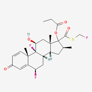 molecular formula C25H31F3O5S B13843901 [(6R,8S,9S,10S,11S,13S,14R,16S)-6,9-difluoro-17-(fluoromethylsulfanylcarbonyl)-11-hydroxy-10,13,16-trimethyl-3-oxo-6,7,8,11,12,14,15,16-octahydrocyclopenta[a]phenanthren-17-yl] propanoate 