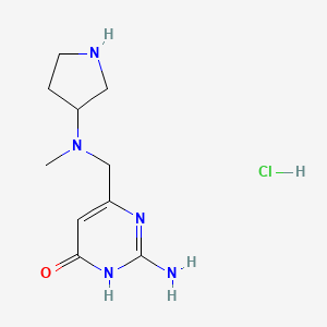 molecular formula C10H18ClN5O B1384537 2-Amino-6-{[methyl(pyrrolidin-3-yl)amino]methyl}-3,4-dihydropyrimidin-4-one hydrochloride CAS No. 1803570-74-2