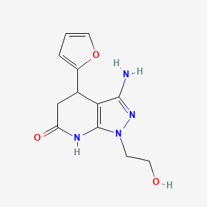 molecular formula C12H14N4O3 B1384548 3-氨基-4-(2-呋喃基)-1-(2-羟乙基)-1,4,5,7-四氢-6H-吡唑并[3,4-b]吡啶-6-酮 CAS No. 1395786-35-2