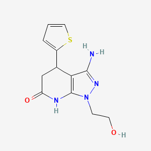 molecular formula C12H14N4O2S B1384587 3-amino-1-(2-hydroxyethyl)-4-(2-thienyl)-1,4,5,7-tetrahydro-6H-pyrazolo[3,4-b]pyridin-6-one CAS No. 1395786-37-4