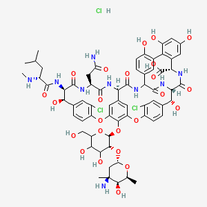 molecular formula C66H76Cl3N9O24 B13845985 (1S,2R,18R,19R,22S,25R,40S)-48-[(2S,3R)-3-[(2S,4S,5S,6S)-4-amino-5-hydroxy-4,6-dimethyloxan-2-yl]oxy-4,5-dihydroxy-6-(hydroxymethyl)oxan-2-yl]oxy-22-(2-amino-2-oxoethyl)-5,15-dichloro-2,18,32,35,37-pentahydroxy-19-[[(2R)-4-methyl-2-(methylamino)pentanoyl]amino]-20,23,26,42,44-pentaoxo-7,13-dioxa-21,24,27,41,43-pentazaoctacyclo[26.14.2.23,6.214,17.18,12.129,33.010,25.034,39]pentaconta-3,5,8(48),9,11,14,16,29(45),30,32,34(39),35,37,46,49-pentadecaene-40-carboxylic acid;hydrochloride 