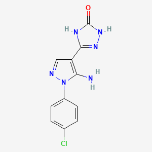 molecular formula C11H9ClN6O B1384599 5-[5-Amino-1-(4-chlorophenyl)-1h-pyrazol-4-yl]-2,4-dihydro-3h-1,2,4-triazol-3-one CAS No. 2096987-81-2