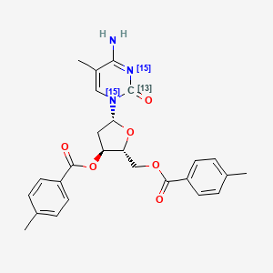 molecular formula C26H27N3O6 B13846223 (2R,3S,5R)-5-(4-Amino-5-methyl-2-oxopyrimidin-1(2H)-yl)-2-(((4-methylbenzoyl)oxy)methyl)tetrahydrofuran-3-yl 4-Methylbenzoate-13C,15N2 