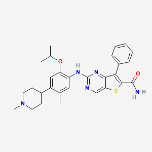 molecular formula C29H33N5O2S B13846466 2-[5-Methyl-4-(1-methylpiperidin-4-yl)-2-propan-2-yloxyanilino]-7-phenylthieno[3,2-d]pyrimidine-6-carboxamide 