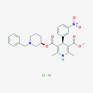 rel-(S)-3-((R)-1-Benzylpiperidin-3-yl) 5-methyl 2,6-dimethyl-4-(3-nitrophenyl)-1,4-dihydropyridine-3,5-dicarboxylate hydrochloride