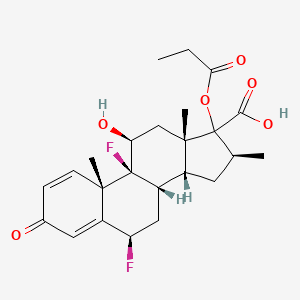 molecular formula C24H30F2O6 B13848036 (6R,8S,9S,10S,11S,13S,14R,16S)-6,9-difluoro-11-hydroxy-10,13,16-trimethyl-3-oxo-17-propanoyloxy-6,7,8,11,12,14,15,16-octahydrocyclopenta[a]phenanthrene-17-carboxylic acid 