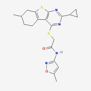 molecular formula C20H22N4O2S2 B13849066 2-[(2-cyclopropyl-7-methyl-5,6,7,8-tetrahydro-[1]benzothiolo[2,3-d]pyrimidin-4-yl)sulfanyl]-N-(5-methyl-1,2-oxazol-3-yl)acetamide 