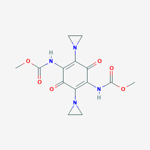 molecular formula C14H16N4O6 B138512 (2,5-Bis(1-aziridinyl)-3,6-dioxo-1,4-cyclohexadiene-1,4-diyl)biscarbamic acid, dimethyl ester CAS No. 125659-89-4