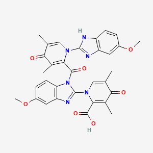 molecular formula C32H28N6O7 B13851395 1-(5-Methoxy-1-(1-(5-methoxy-1H-benzo[d]imidazol-2-yl)-3,5-dimethyl-4-oxo-1,4-dihydropyridine-2-carbonyl)-1H-benzo[d]imidazol-2-yl)-3,5-dimethyl-4-oxo-1,4-dihydropyridine-2-carboxylic Acid 