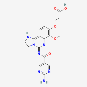 molecular formula C19H19N7O5 B13851432 3-((5-(2-Aminopyrimidine-5-carboxamido)-7-methoxy-2,3-dihydroimidazo[1,2-c]quinazolin-8-yl)oxy)propanoic Acid 