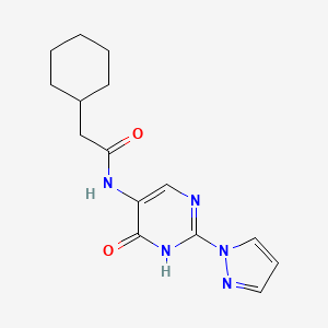 2-cyclohexyl-N-(6-oxo-2-(1H-pyrazol-1-yl)-1,6-dihydropyrimidin-5-yl)acetamide