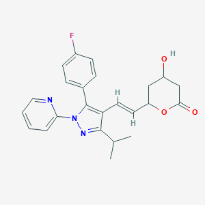 molecular formula C24H24FN3O3 B138571 6-[(E)-2-[5-(4-fluorophenyl)-3-propan-2-yl-1-pyridin-2-ylpyrazol-4-yl]ethenyl]-4-hydroxyoxan-2-one CAS No. 141117-01-3