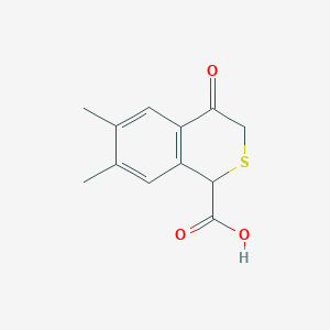 molecular formula C12H12O3S B138587 1H-2-Benzothiopyran-1-carboxylicacid, 3,4-dihydro-6,7-dimethyl-4-oxo- CAS No. 131008-23-6