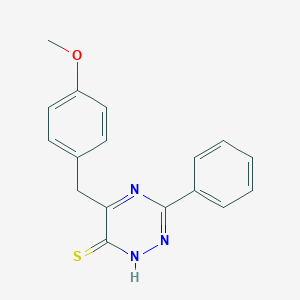 B138611 1,2,4-Triazine-6(1H)-thione, 5-[(4-methoxyphenyl)methyl]-3-phenyl- CAS No. 127525-51-3