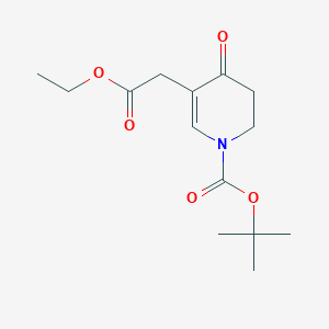 molecular formula C14H21NO5 B13861447 5-(2-Ethoxy-2-oxoethyl)-4-oxo-3,4-dihydropyridine-1(2H)-carboxylic acid tert-butyl ester 