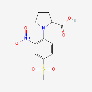 molecular formula C12H14N2O6S B1386291 1-[4-(Methylsulfonyl)-2-nitrophenyl]pyrrolidine-2-carboxylic acid CAS No. 93001-20-8