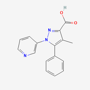 molecular formula C16H13N3O2 B13863684 4-Methyl-5-phenyl-1-pyridin-3-ylpyrazole-3-carboxylic acid 