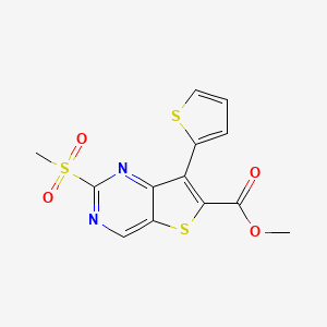 molecular formula C13H10N2O4S3 B13864054 Methyl 2-methylsulfonyl-7-thiophen-2-ylthieno[3,2-d]pyrimidine-6-carboxylate 