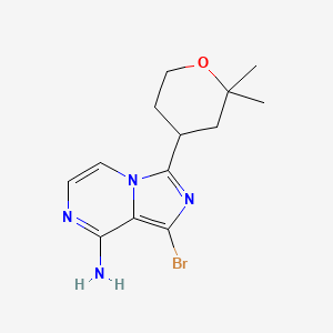 molecular formula C13H17BrN4O B13864319 1-Bromo-3-(2,2-dimethyloxan-4-yl)imidazo[1,5-a]pyrazin-8-amine 