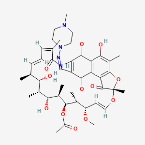 molecular formula C43H56N4O12 B13864578 [(7S,9E,11S,12R,13S,14R,15R,16R,17S,18S,19E,21Z)-2,15,17-trihydroxy-11-methoxy-3,7,12,14,16,18,22-heptamethyl-26-[(Z)-(4-methylpiperazin-1-yl)iminomethyl]-6,23,27,29-tetraoxo-8,30-dioxa-24-azatetracyclo[23.3.1.14,7.05,28]triaconta-1(28),2,4,9,19,21,25-heptaen-13-yl] acetate 