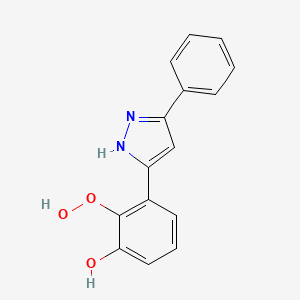 molecular formula C15H12N2O3 B13865155 2-Hydroperoxy-3-(3-phenyl-1H-pyrazol-5-yl)phenol 