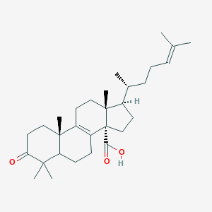 molecular formula C30H46O3 B138657 (10S,13R,14S,17R)-4,4,10,13-tetramethyl-17-[(2R)-6-methylhept-5-en-2-yl]-3-oxo-1,2,5,6,7,11,12,15,16,17-decahydrocyclopenta[a]phenanthrene-14-carboxylic acid CAS No. 145525-33-3