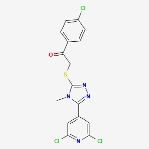 molecular formula C16H11Cl3N4OS B13866015 1-(4-Chlorophenyl)-2-([5-(2,6-dichloro-4-pyridyl)-4-methyl-4H-1,2,4-triazol-3-YL]thio)ethan-1-one 