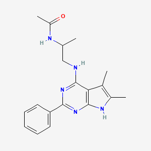 molecular formula C19H23N5O B13866683 N-[1-[(5,6-dimethyl-2-phenyl-7H-pyrrolo[2,3-d]pyrimidin-4-yl)amino]propan-2-yl]acetamide 