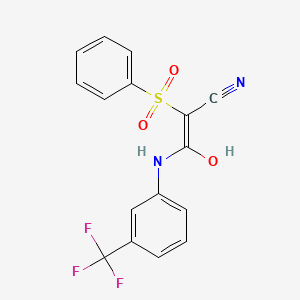 (2E)-2-(benzenesulfonyl)-3-hydroxy-3-{[3-(trifluoromethyl)phenyl]amino}prop-2-enenitrile