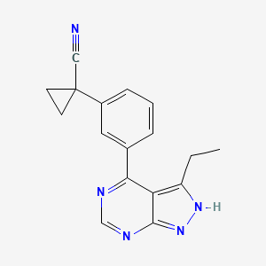 molecular formula C17H15N5 B13868230 1-[3-(3-ethyl-1H-pyrazolo[3,4-d]pyrimidin-4-yl)phenyl]Cyclopropanecarbonitrile CAS No. 1363197-85-6