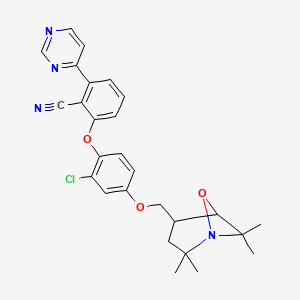 molecular formula C27H27ClN4O3 B13868288 2-[2-Chloro-4-[(2,2,7,7-tetramethyl-6-oxa-1-azabicyclo[3.1.1]heptan-4-yl)methoxy]phenoxy]-6-pyrimidin-4-ylbenzonitrile 